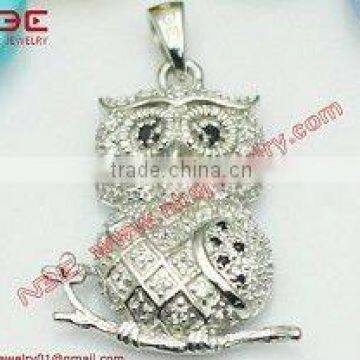 Hot sale animal design fashion costum 925 silver jewelry pendant, owl design silver cz pendant, wholesale silver925 jewelry