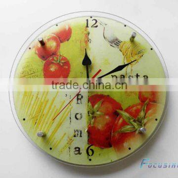 round shape decorative tempered glass wall clock for decoration