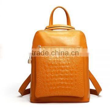 China Supplier Wholesale Young Lady Yellow Crocodile Leather Backpacks photo-4