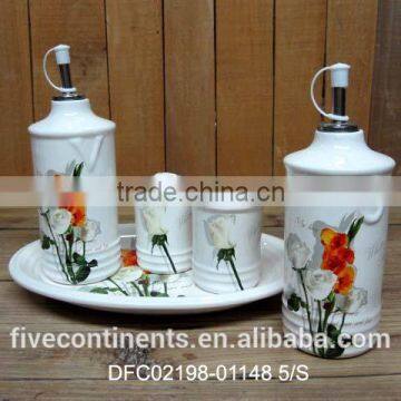 chinese ink decal ceramic kitchenware condiment set with Salt and pepper with tray set