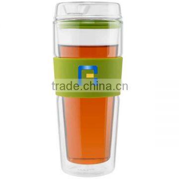 12 Oz./350ML Double wall glass mugs with silicone sleeve