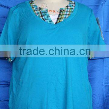 Woven neck plus size lace blouse for middle aged women