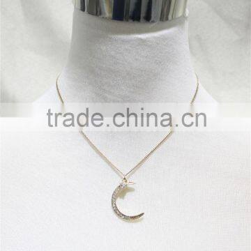 Newest Gorgeous Crescent Moon & Star Necklace W/ Sparkling Crystals Simple Minimal Necklace 2016 Fashion Style Wholesale