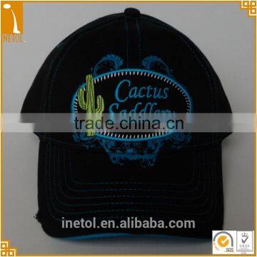 2016 new high quality promotional 6 panel black 100%cotton curved custom baseball cap