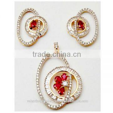 Stunning Stylish Ruby Diamond Pendant Set