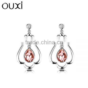 OUXI korean style red crystal jewelry .925 silver hook earrings Y20141