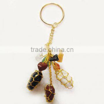 Multi Stone Tumble Golden Keyrings | Wholesale Keyrings From India