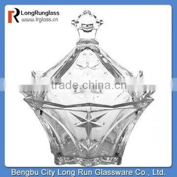 LongRun 2015 hot selling 370g crystal biscuit nut food glass jar container with glass lid manufacture