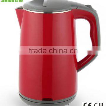 Baidu Factory Double Layer 2.0L Red Instant Boil Water Stainless Steel Kettle Larger Mouth Easy to Clean