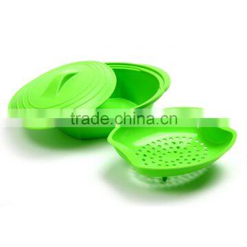 Non-porous, odor resistant, food safe, fda approved Silicone Steamer with Insert