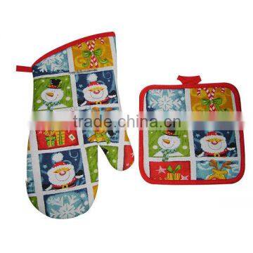 christmas printed cotton kitchen pot holder oven mitten set shipping from china