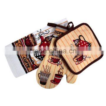 printed cotton kitchen towel set wholesale oven mitten & pot holder