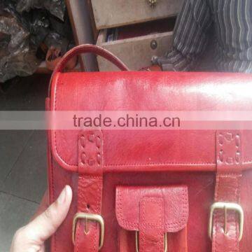 Real leather hand made cross body satchel messenger bag's in red color