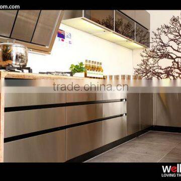 Luxury modern style glass and stainless steel kitchen cabinet