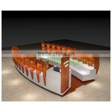 Shoes wood display kiosk with cambered shape style