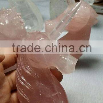 Hand Carving Natural Rose Quartz Crystal Unicorn For Home Decoration photo-3