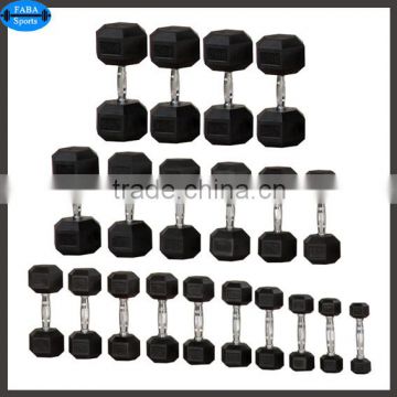 High quality Rubber Dumbbells Hexagonal Rubber coated dumbbell