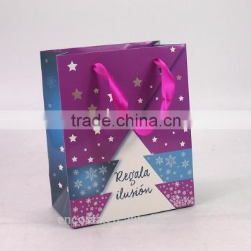 Christmas Tree Of Cut Stars Paper Shopping Gift Bag With Ribbon Handle For Xmas