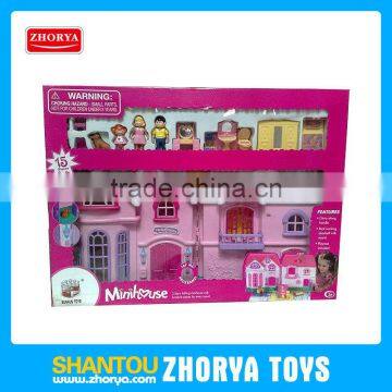 Zhorya Plastic Funny Mini Doll House Play Set Colorful Villa Toy Beautiful Doll House With 15pcs Accessories For Girls