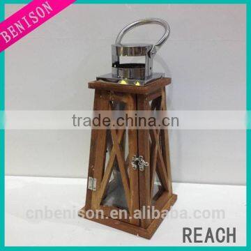 Wood Lantern Stainless Steel Canlde Lantern for Home Decoration