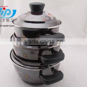 The Best Quality 3 Pcs Enamel Casserole With Metal Cover Beautiful Decal photo-6
