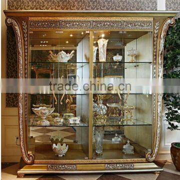French Rococo Style Wood Carved Round Glass Door Corner Display Cabinet/ Palace Classic Living Room Wine Cabinet, Vitrine photo-5
