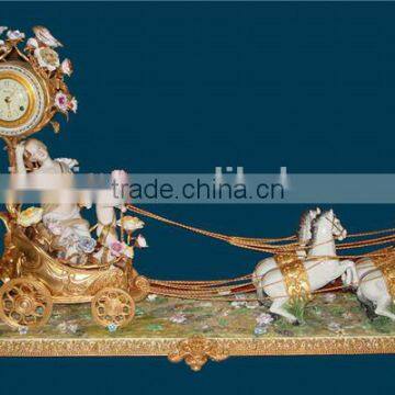 Ancient Collectable Antique Brass and Ceramic Table Clock, Decorative Lady Dancing Under Flower Tree Desk Clock photo-4