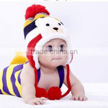 Crochet Baby Hat Stripe Pattern Cartoon Bear Design Thicken Kids Winter Caps photo-2