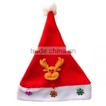 China Alibaba no sew applique deer pigeon squirrel polyester Xmas cap fabric christmas hat ideas with pompon for holiday gifts