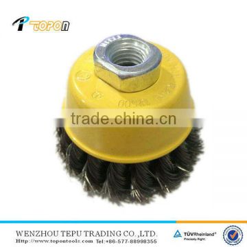 Wire cup brush knotted flared