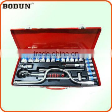 D6007-1 1/2" 24 PCS curved rod soket wrench/spanner tool set with iron box