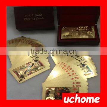 UCHOME Practical Artistic Gold Foil Plated Poker Playing Card Wooden Box Case For Present Gift photo-2