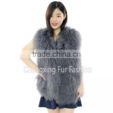 CX-G-B-160G Genuine Mongolian Lamb Fur Fashion Women's Waistcoat/ Vest