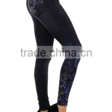 MGOO Custom Cheap Price Faux Denim Leggings High Waist Spandex Pants Foshan Manufacturer Yoga Wear photo-3