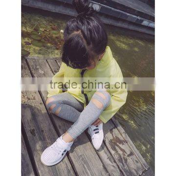 2017 New Fashion Cotton Summer Spring Kids Girls Hole Solid Gray Black Leggings photo-3