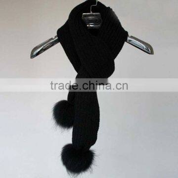 Myfur Black Color Real Raccoon Fur Pom Pom Wool Knitting Scarf For Unisex Adults