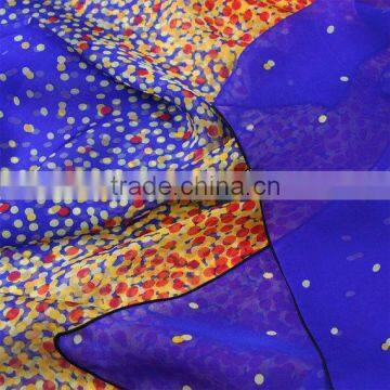 Crystal Blue Silk Scarf With Orange Dot Print - Polka Dot Printed Blue and Orange Silk Scarf photo-2