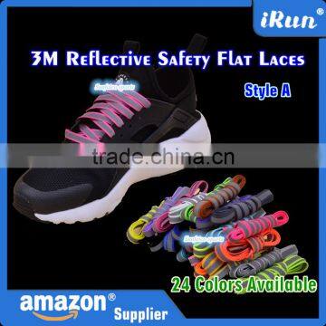 Style A Fabric Reflective Shining Flat Shoelaces For Sneakers - Colorful Flat Reflective Shoe Laces - 24 Colors Available