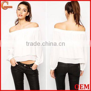 Cold shoulder design long sleeves lady blouse fashion new blouse 2015