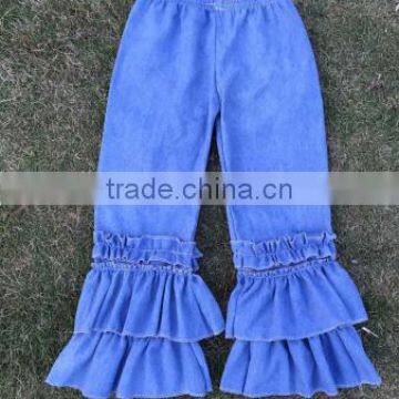 2015 china boyi kids denim pants wholesale girls triple ruffle pants
