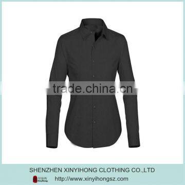 Classical Black Color Cotton Stretch Fitness Fashion Womens Shirts