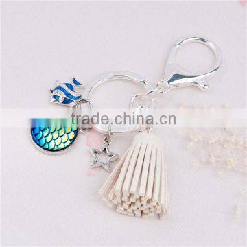 Off-white & Blue AB Color Tassel Star Clear Rhinestone Fish /Dragon Scale Keychain photo-2