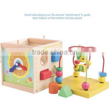 Wooden Children's Puzzle Toy Multifunction Round Bead Box Clock Time Cognition Toys for Kids photo-4