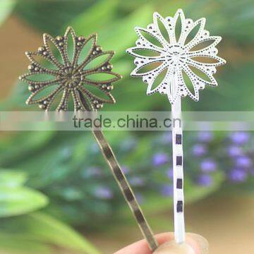 26mm Silver Antique Bronze Pad Filigree Flower Hair Clasp Bobby Pins