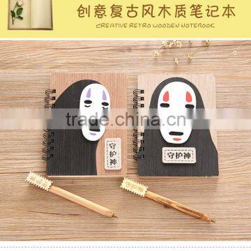 Hot sale spirited away no face man cute cartoon wood cover anime paper notebook for students
