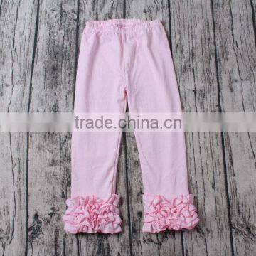 Hot Sale Fashion Girls pink pants with icing ruffle capri pants