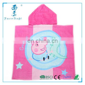 BSCI Audit factory 100% cotton cartoon printed kids hooded poncho towel