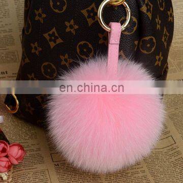 Multicolor fox fur pom pom keychain