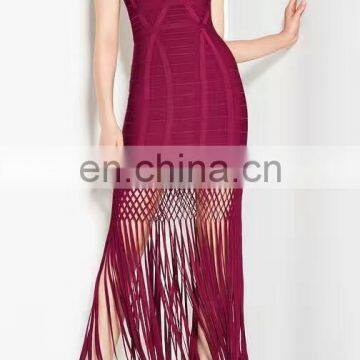 New Fashion Women Bandage Dress Mature Ladies Modest Sexy Tassel Dress