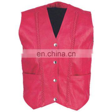 HMB-3141A LEATHER VEST BRAIDS STYLE RED COAT VESTS